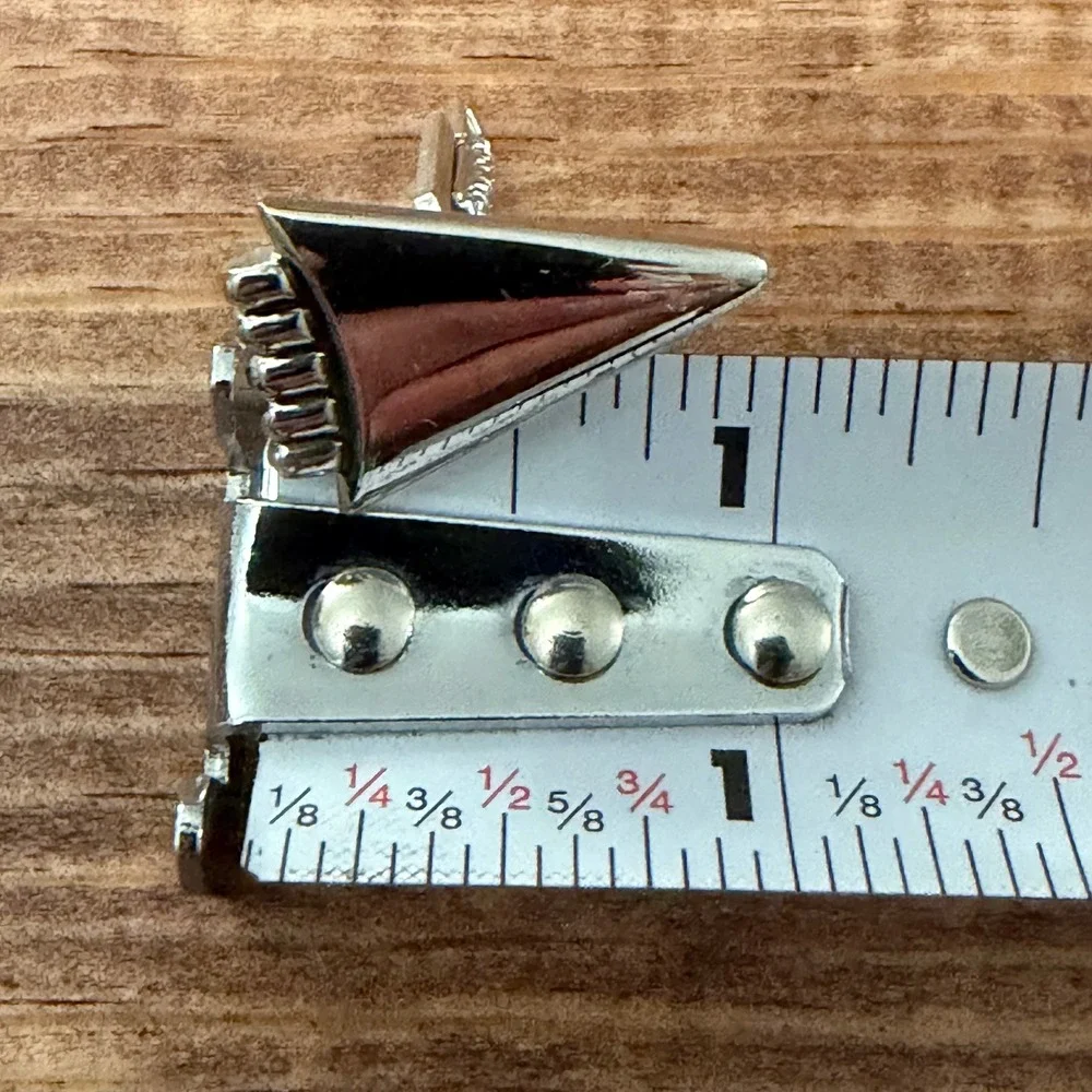 VTG Mid-Century Silver Tone Geometric Tri- Shape Cufflinks Beaded Edge Toggle Bk